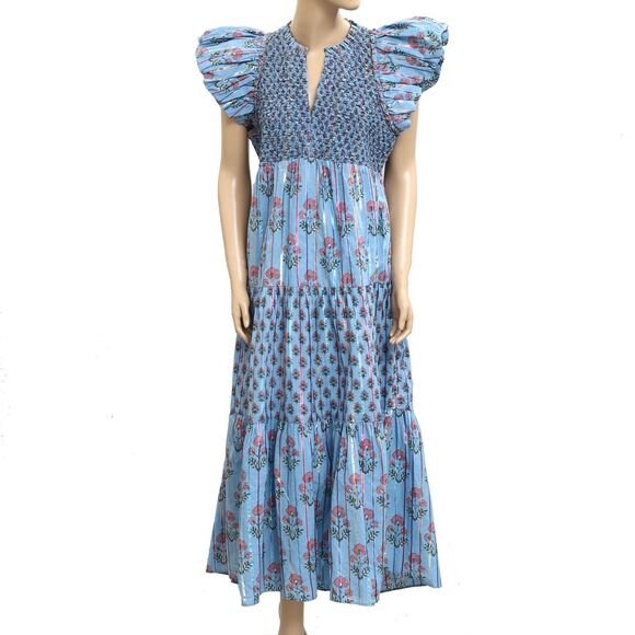 Saylor Almina Midi Dress Floral Block Printed Smocked Ruffle Cotton XL 282095 - Picture 3 of 7
